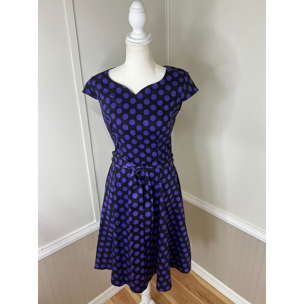 Dress Tells Purple Polka Dot Retro Swing Dress Black Rockabilly Sweetheart L